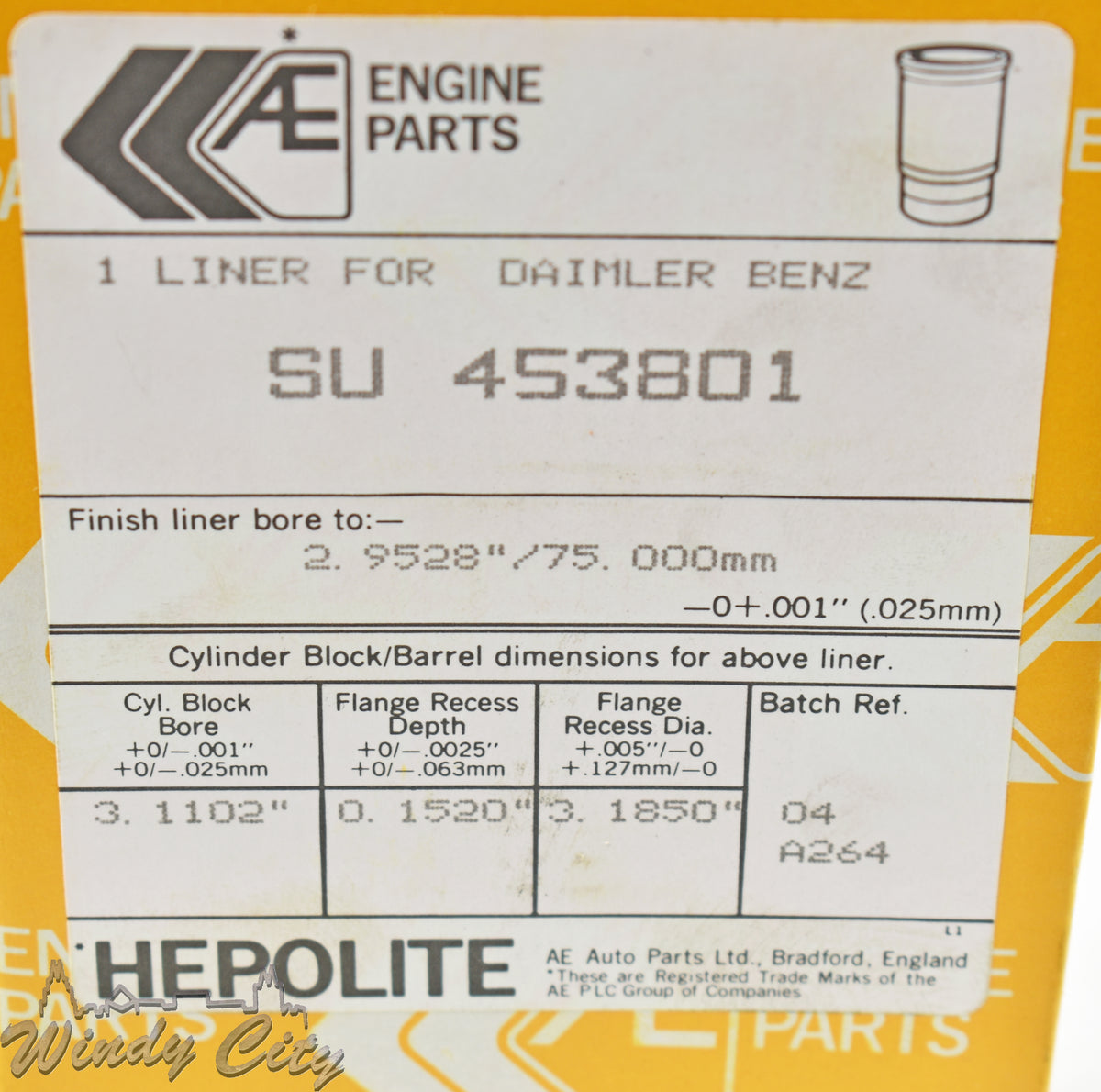 Mercedes Benz 170D Engine Cylinder Sleeve Liner AE SU453801 75mm Bore
