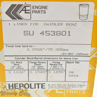 Mercedes Benz 170D Engine Cylinder Sleeve Liner AE SU453801 75mm Bore